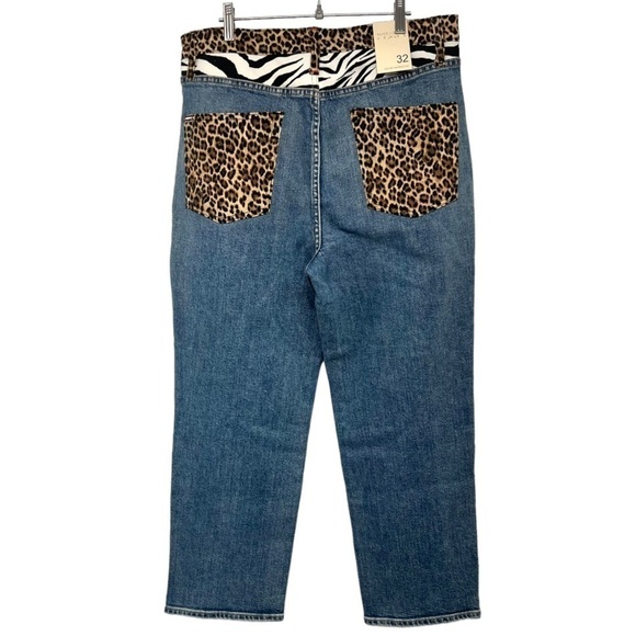 Alice + Olivia Amazing High Rise Girlfriend Slim Straight Animal Print Jeans 32 - Picture 7 of 16